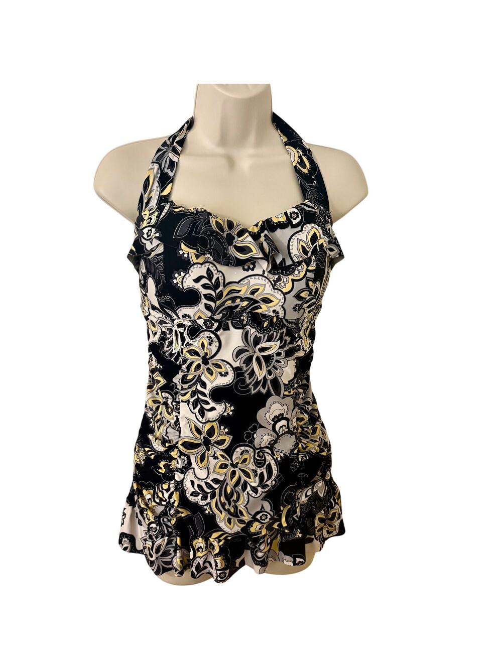 BECCA by Rebecca Virtue Ruffled Retro Pinup Skirted Swimsuit One Piece 0X/14-16